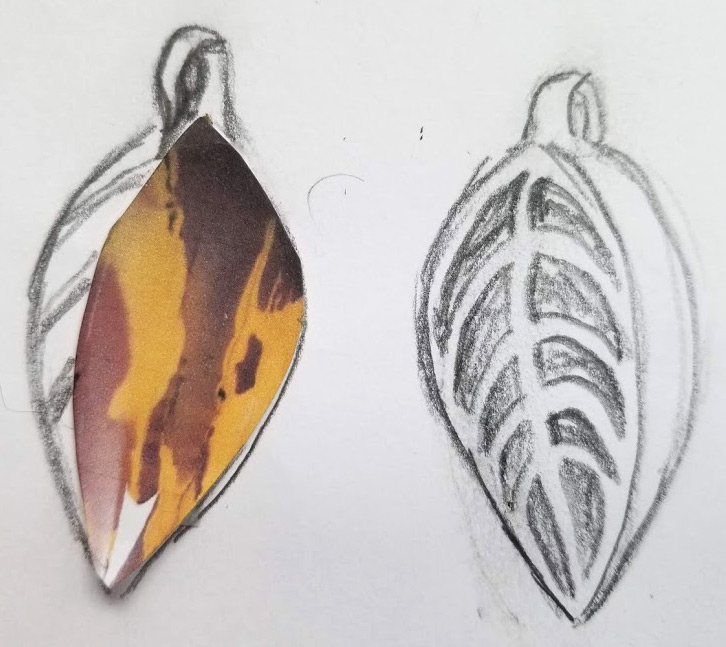 Mookaite with pendant sketch - leaf cut out in back