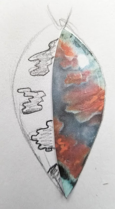Flame agate pendant sketch with clouds