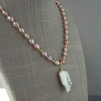 Pink Pearl Necklace with Baroque Focal Pearl
