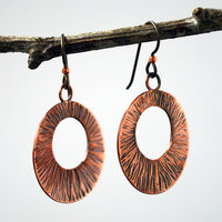 Hammered Copper Circle, Hoop Style Earrings