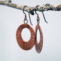 Hammered Copper Circle, Hoop Style Earrings