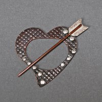 Copper and Silver Heart Shawl Pin, Scarf Pin, Fibula