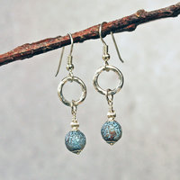Silver Earrings with Blue Czech Glass