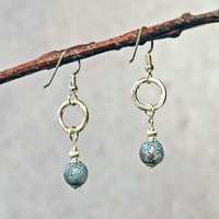 Silver Earrings with Blue Czech Glass