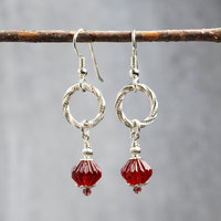 Silver and Red Czech Glass Bead Earrings