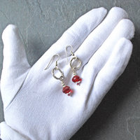 Silver and Red Czech Glass Bead Earrings