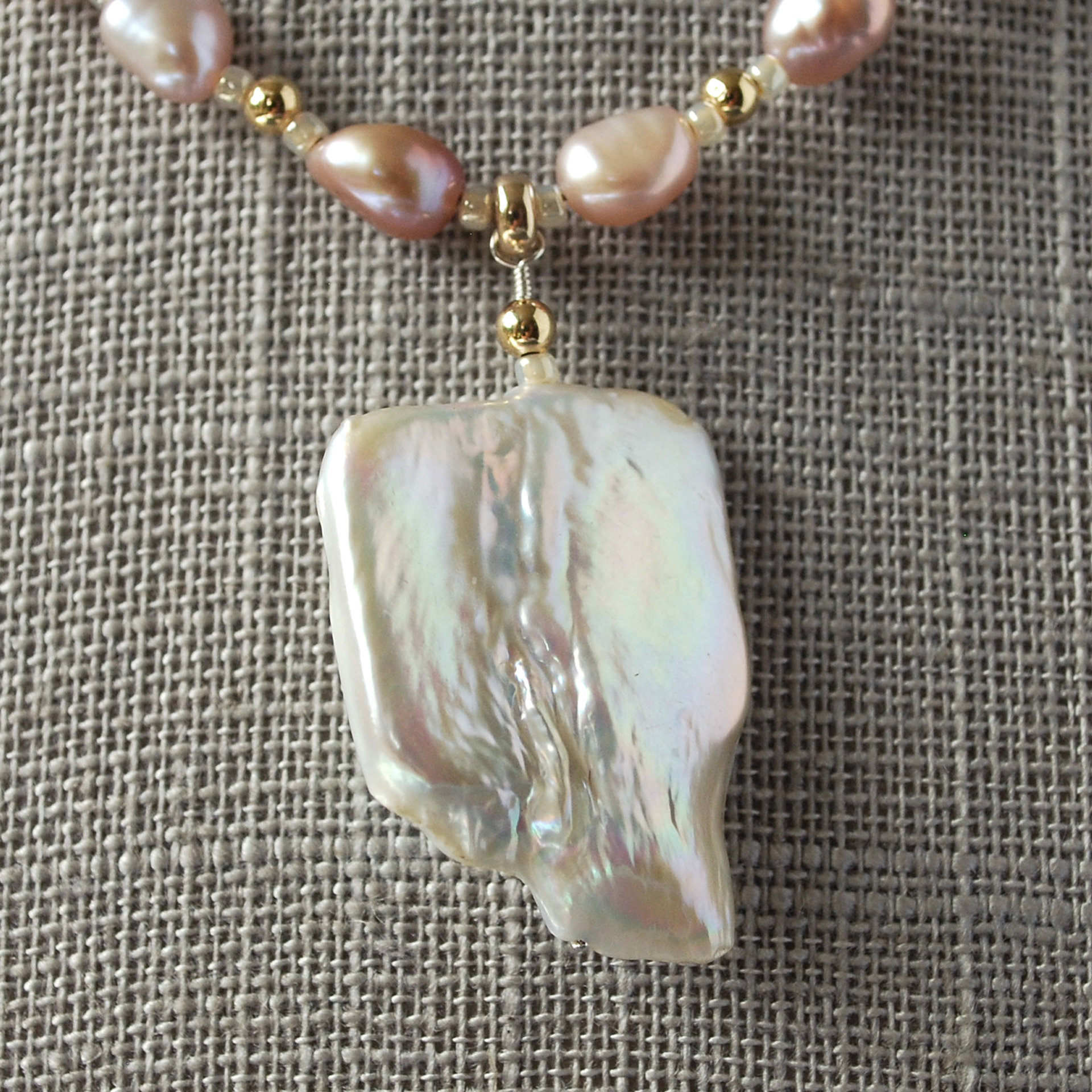 Pink Pearl Necklace with Baroque Focal Pearl