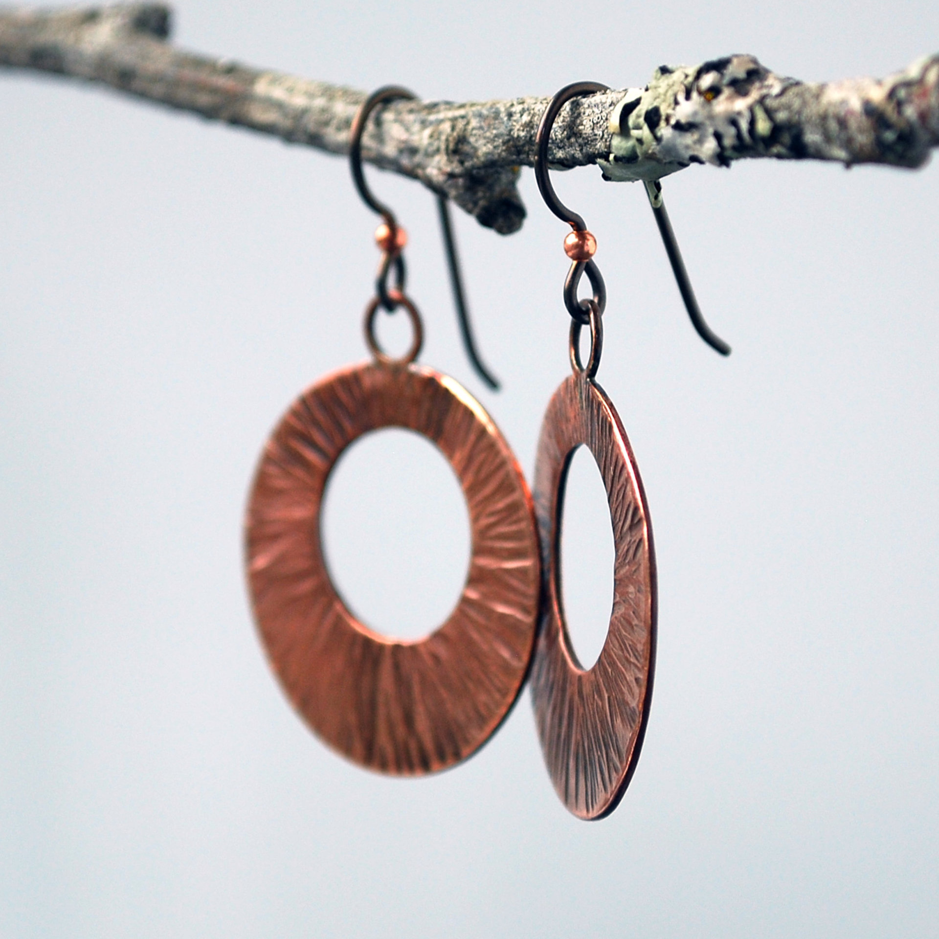 Hammered Copper Circle, Hoop Style Earrings