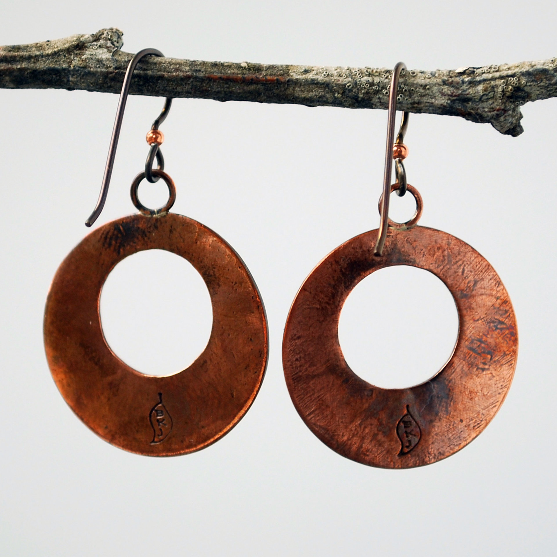 Hammered Copper Circle, Hoop Style Earrings