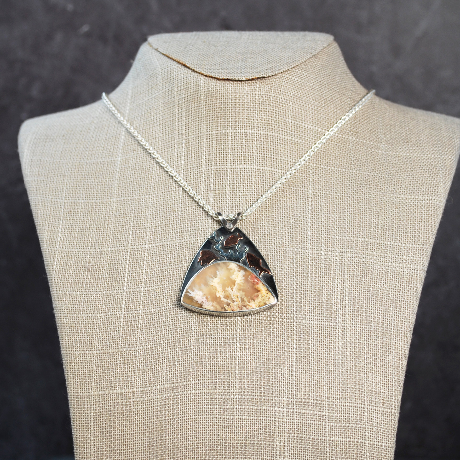 Regency Rose plume agate pendant hanging