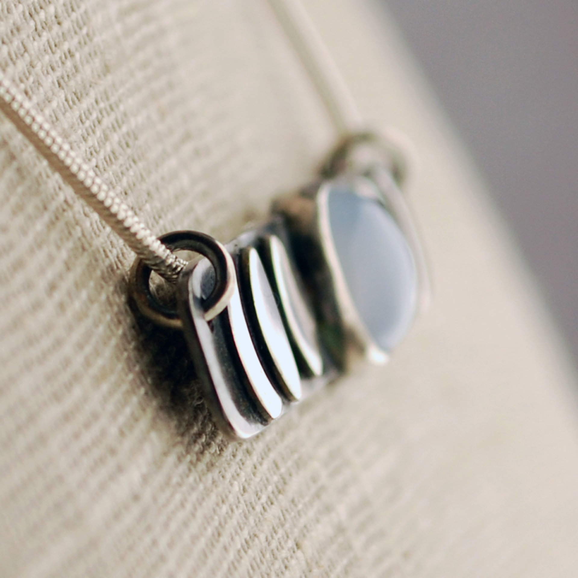 Sterling silver Chalcedony Moon Phase Bar Necklace closeup angle