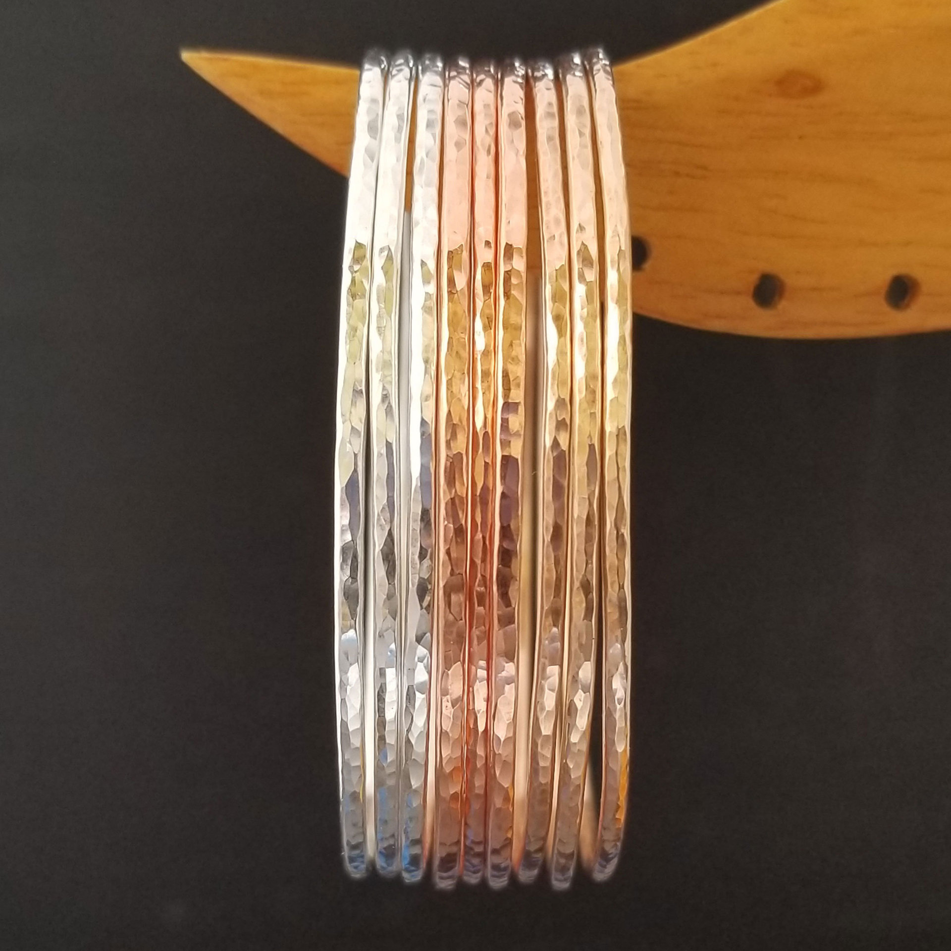 Hammered Copper Bangles Single or Set, Copper Stacking Bangles