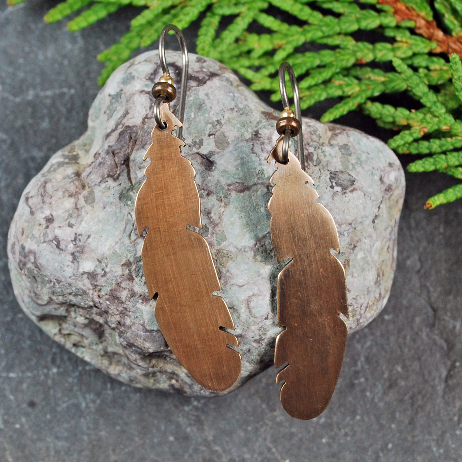 Bronze Feather Earrings