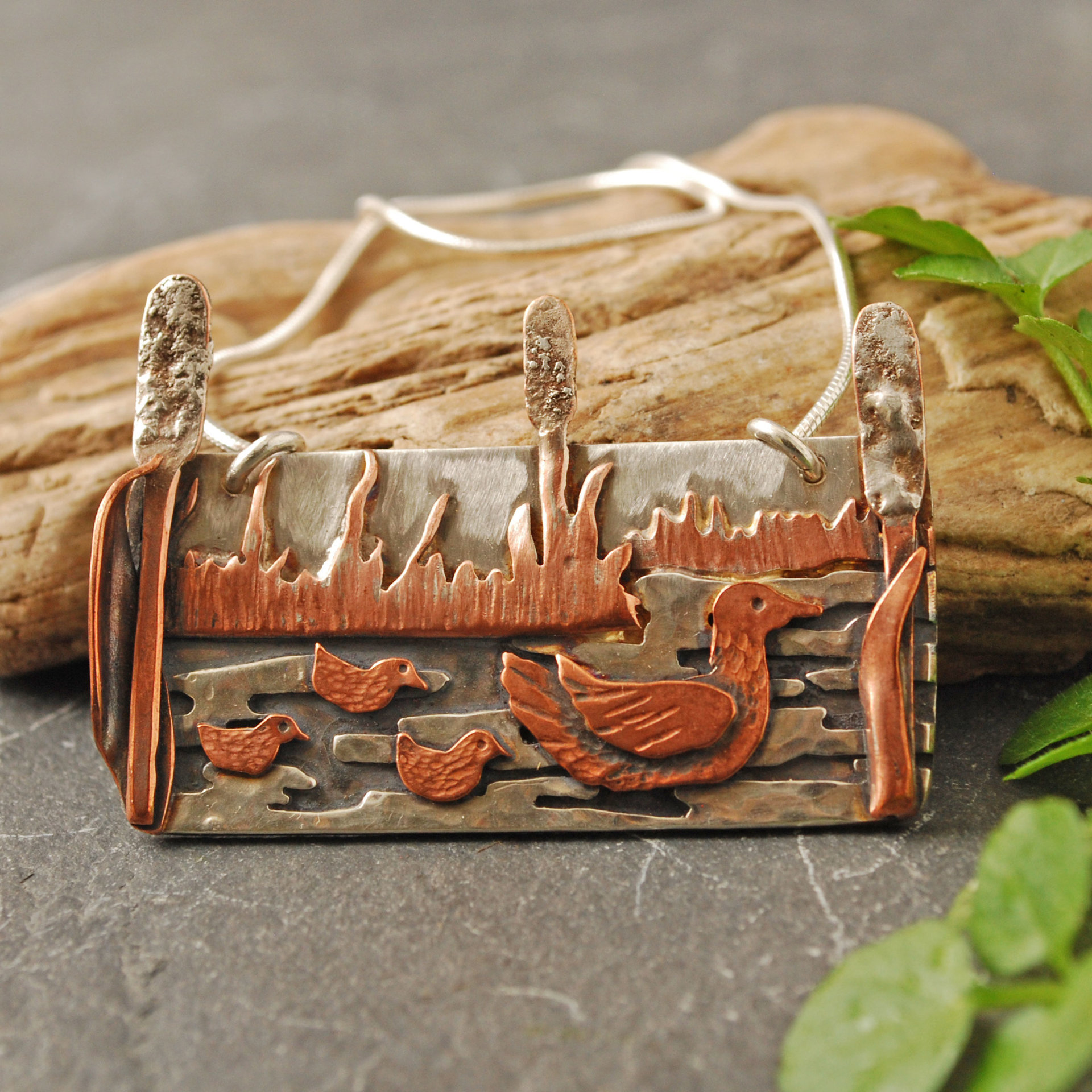 Duck Pendant, Silver and Copper
