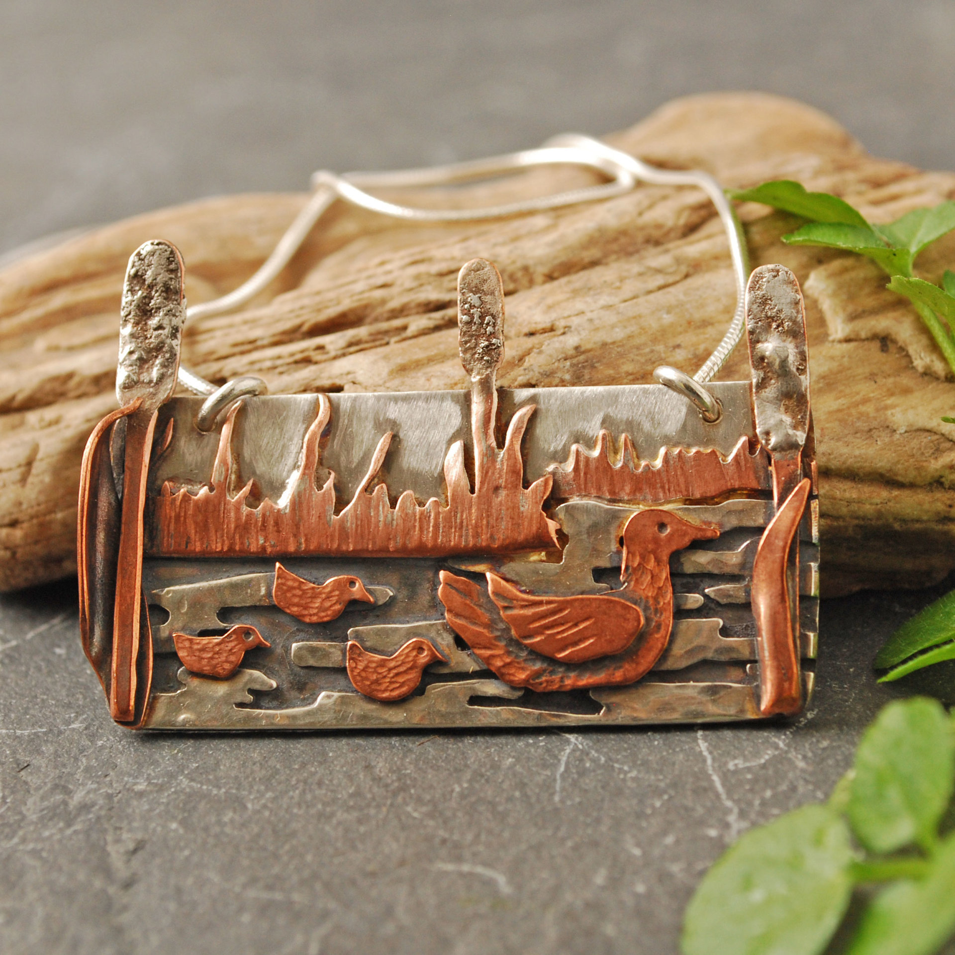 Duck Pendant, Silver and Copper