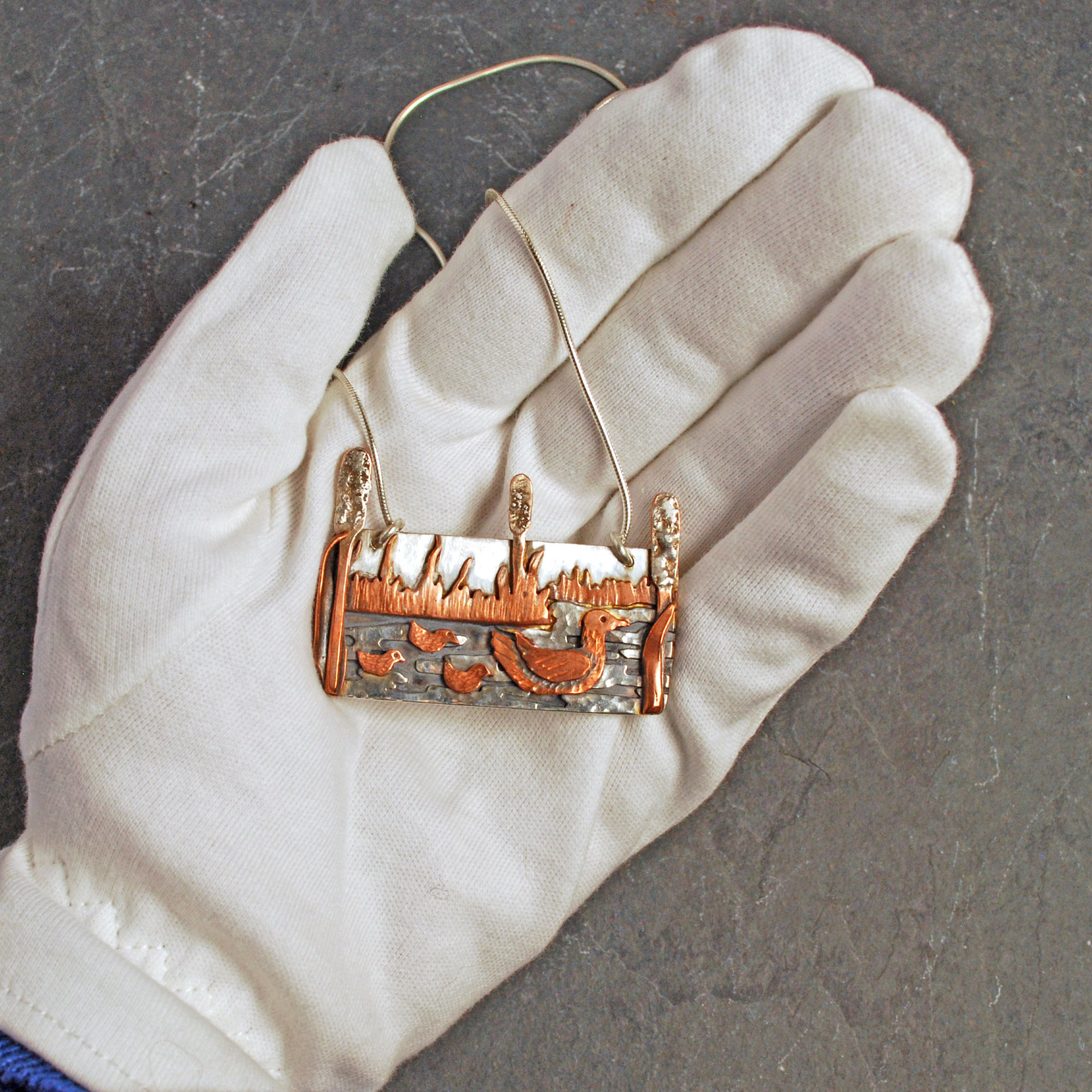 Duck Pendant, Silver and Copper