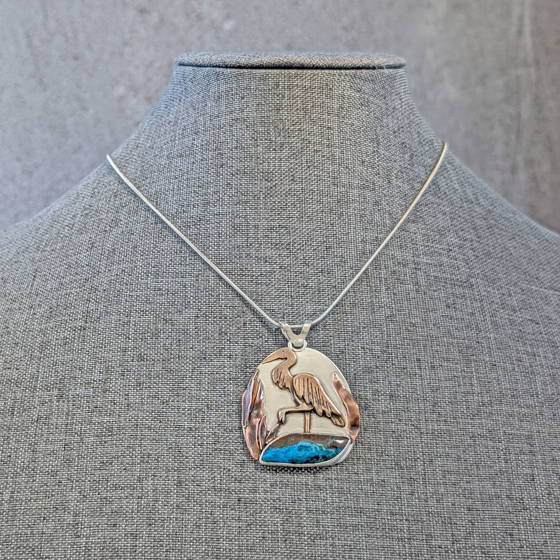 Heron Pendant with Blue Opal-RESERVED