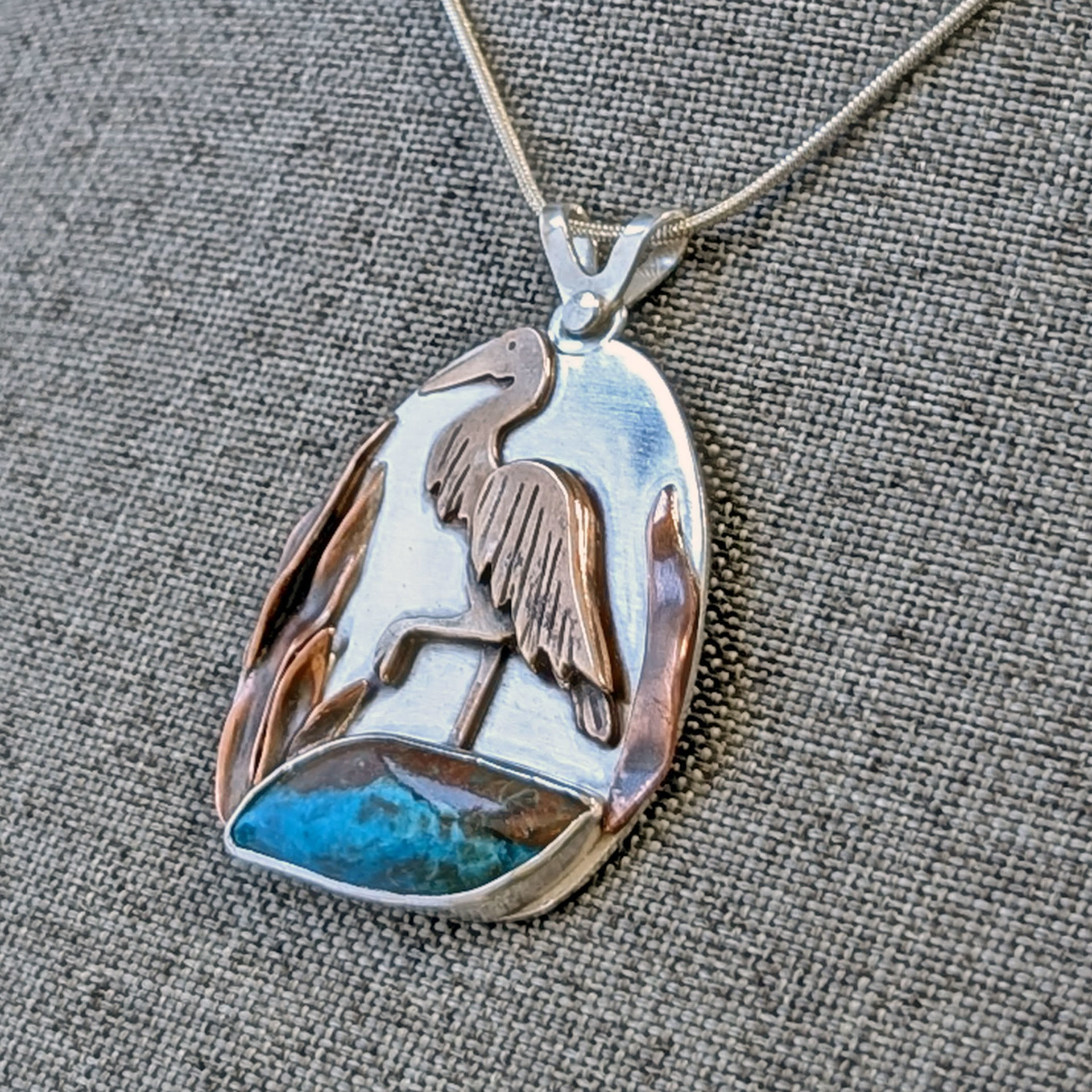 Heron Pendant with Blue Opal-RESERVED