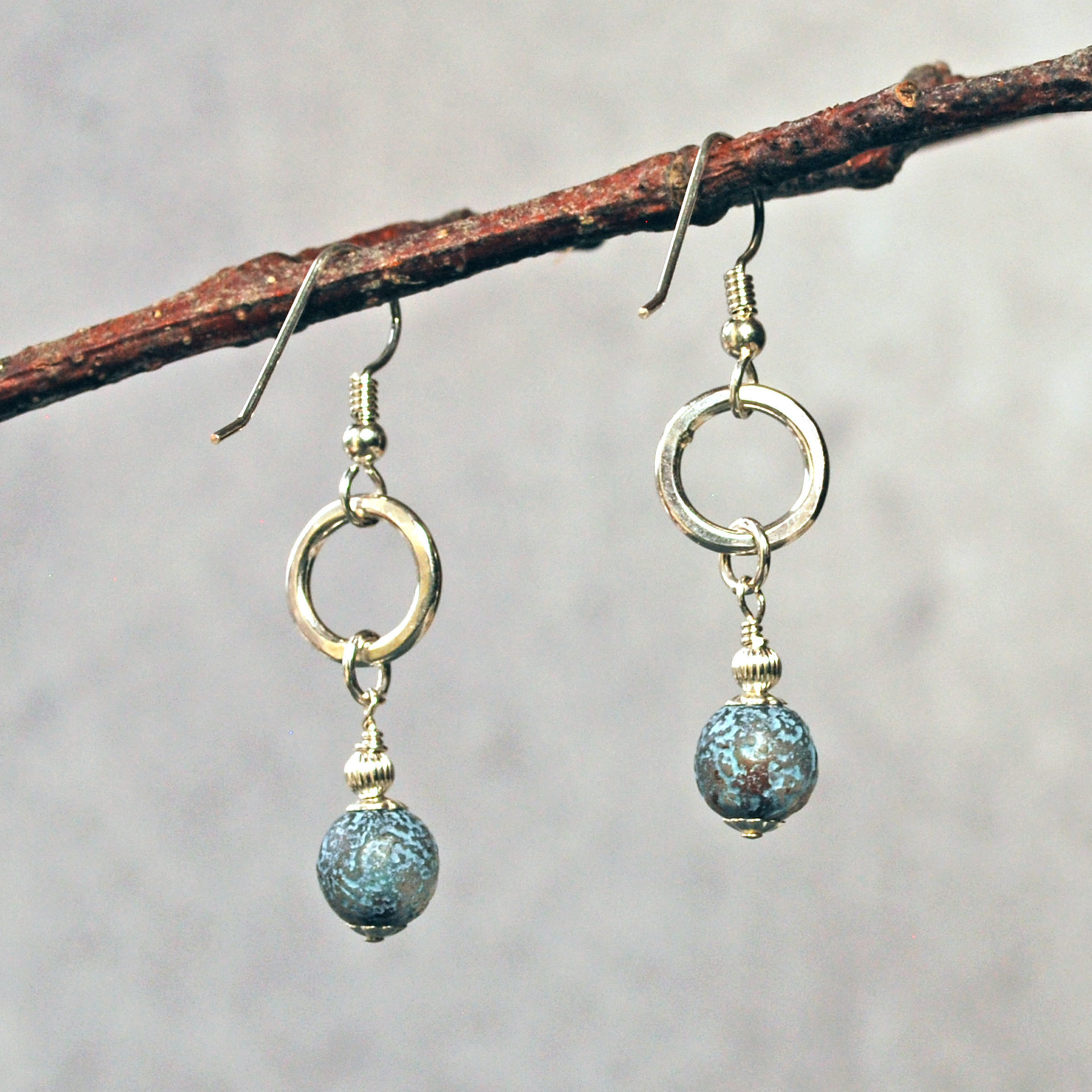 Silver Earrings with Blue Czech Glass