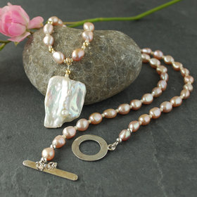 Pink Pearl Necklace with Baroque Focal Pearl