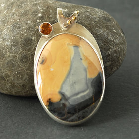 Maligano Jasper Silver Pendant with Citrine, Ocean Sailboat Scene