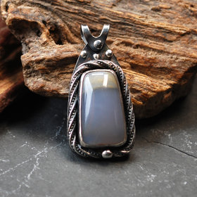 Blue Chalcedony and Silver Pendant