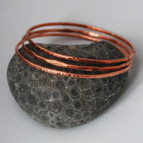 Hammered Copper Bangles Single or Set, Copper Stacking Bangles