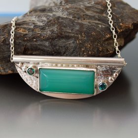 Chrysoprase and Green Topaz Pendant, Art Deco Style