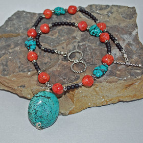 Tibetan Turquoise and Sponge Coral Necklace