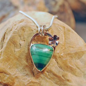 Small Malachite Silver Pendant, Shamrock