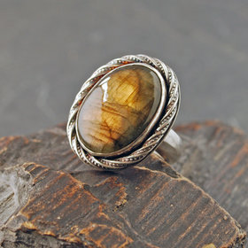 Golden labradorite sterling silver ring