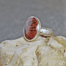 Mahogany Jasper Silver Ring, Size 9