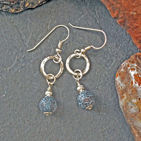 Silver Earrings with Blue Czech Glass