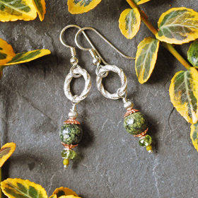 Silver, Serpentine and Peridot Earrings