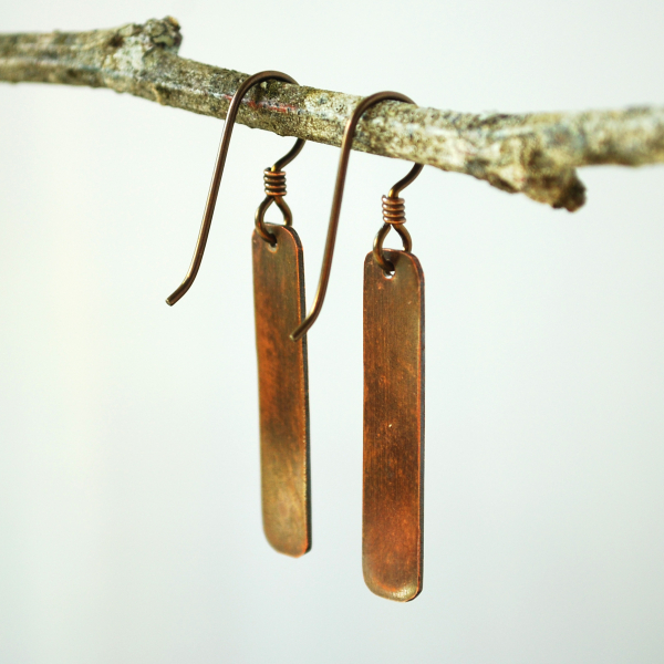 Bronze Dangle Earrings with Silver Dots