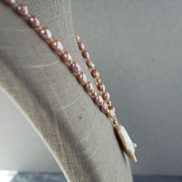 Pink Pearl Necklace with Baroque Focal Pearl