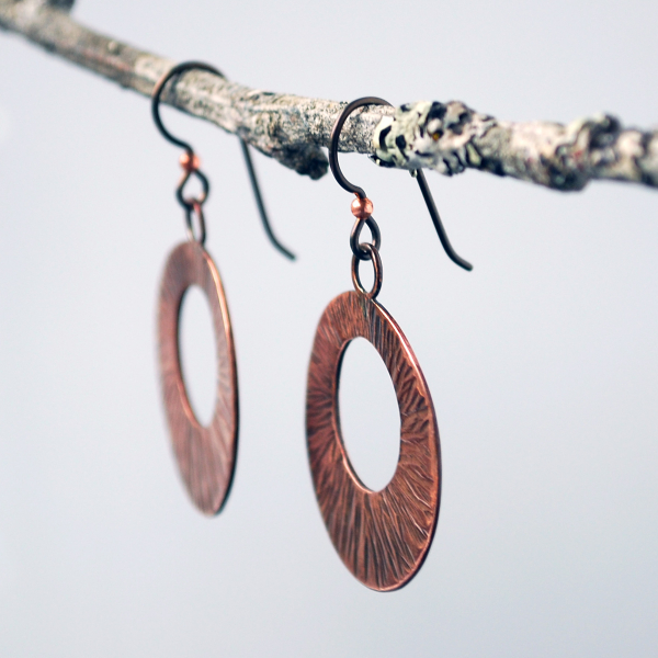 Hammered Copper Circle, Hoop Style Earrings