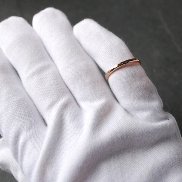 Hammered Bronze Stacking Ring on finger