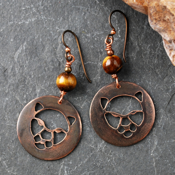 Copper Cougar, Wild Cat Earrings with Tigers Eye