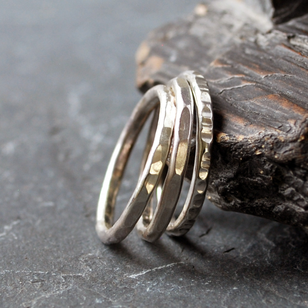 Hammered Sterling Silver Stacking Rings, side view
