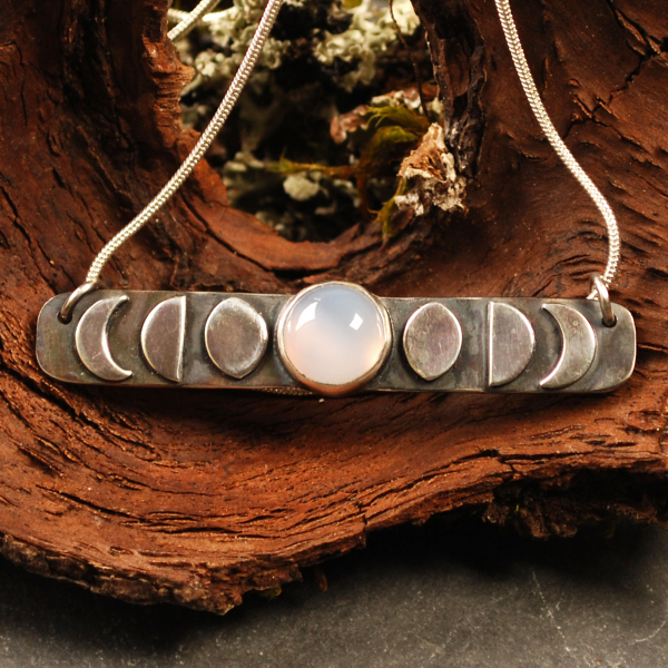 Sterling silver Chalcedony Moon Phase Bar Necklace