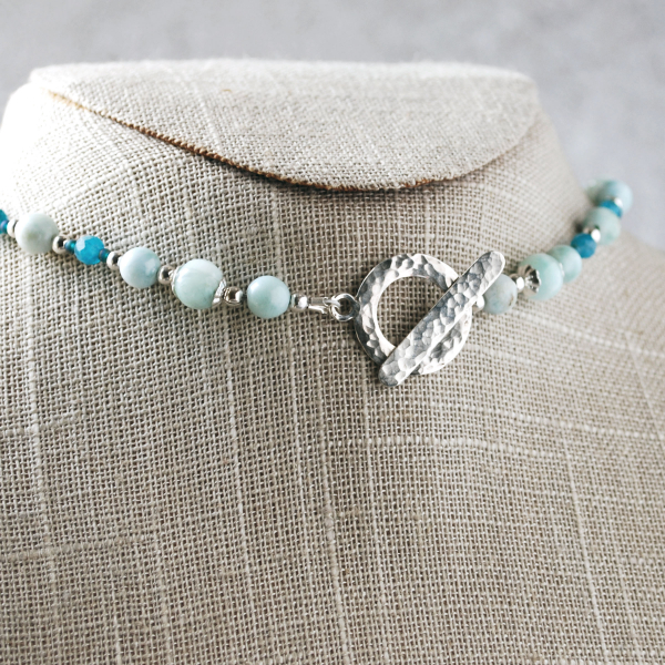 Larimar necklace back, showing toggle clasp