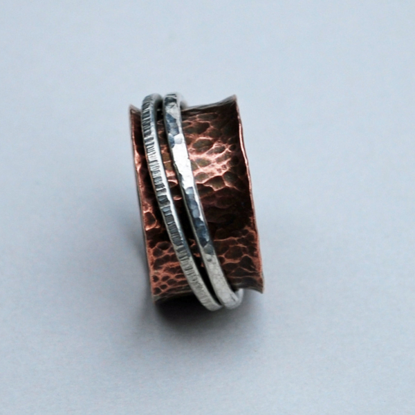 Copper Silver Spinner Ring, Mixed Metal Ring, Kinetic Ring