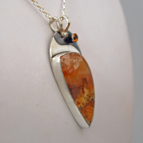 Graveyard Point Plume Agate, Silver and Citrine Pendant