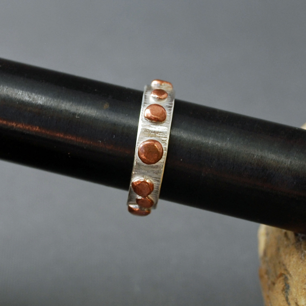 Hammered Silver Ring Band with Copper Dots