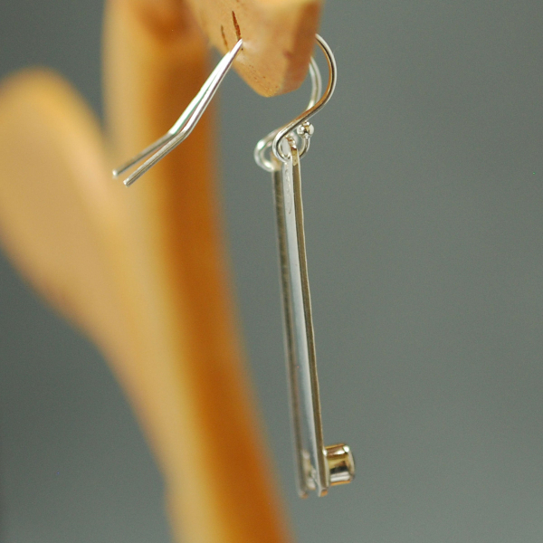 Hammered Silver Stick Earrings with Garnet, January Birthstone Earrings