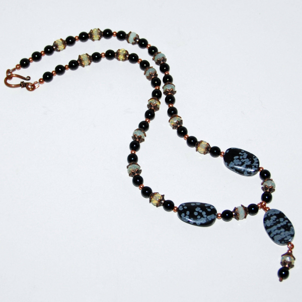 Snowflake Obsidian and Czech Glass Necklace