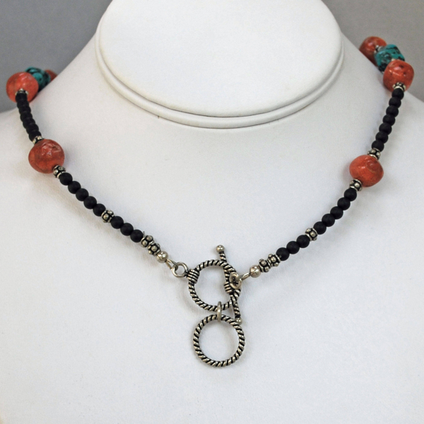 Tibetan Turquoise and Sponge Coral Necklace