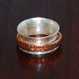Silver Copper Spinner Ring, Mixed Metal Ring, Kinetic Ring