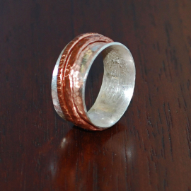 Silver Copper Spinner Ring, Mixed Metal Ring, Kinetic Ring